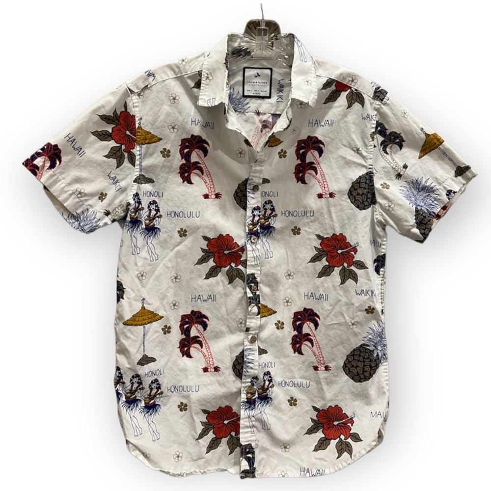 Denim & Flower Ricky Singh Slim Fit Hawaii Floral Button-Down size small